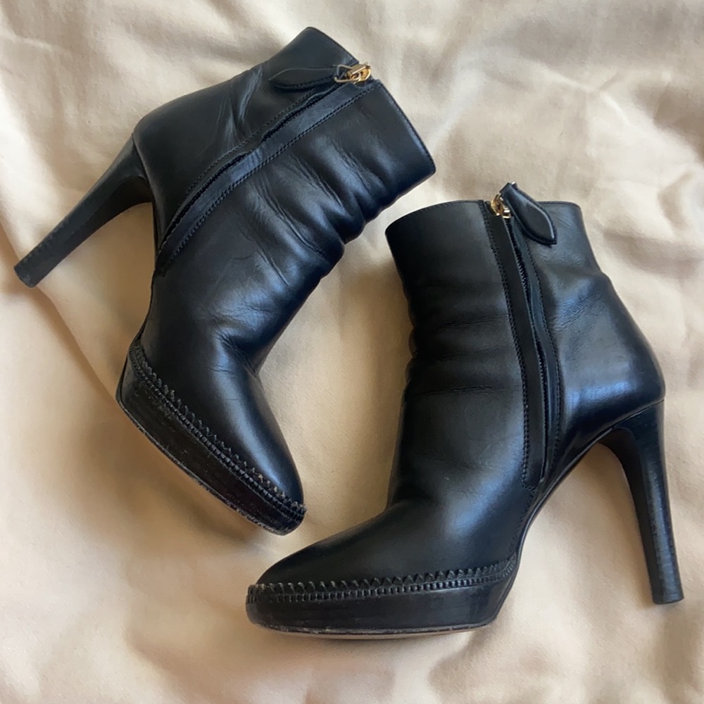 Burberry Black Leather Ankle Booties with Gold Buckle - Picture 6 of 16